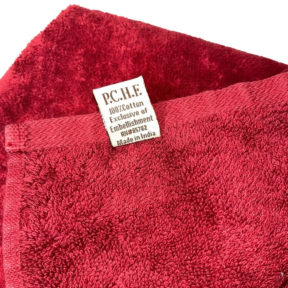 Sherry Kline Red Swirled Paisley Embellished Hand Towel 100% velour cotton India